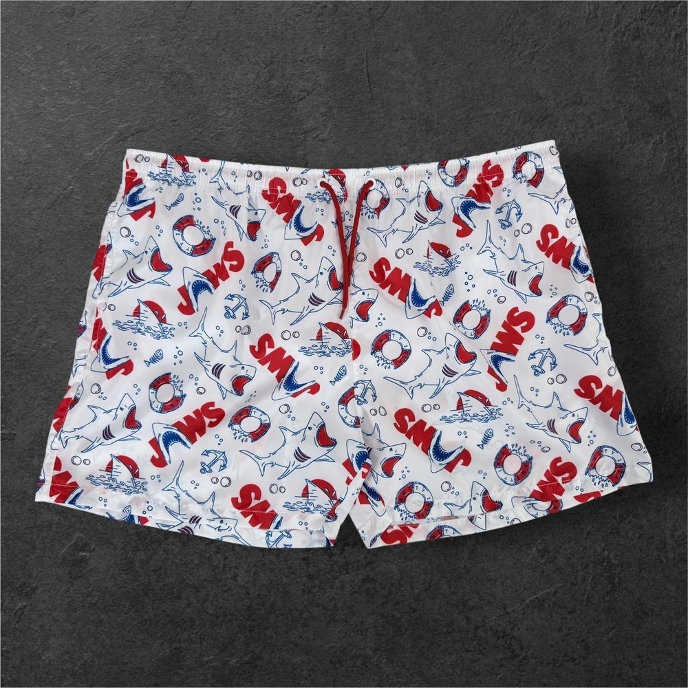 Cakeworthy JAWS 50th Anniversary Swim Trunks Mens 3XL Shark Print NWT